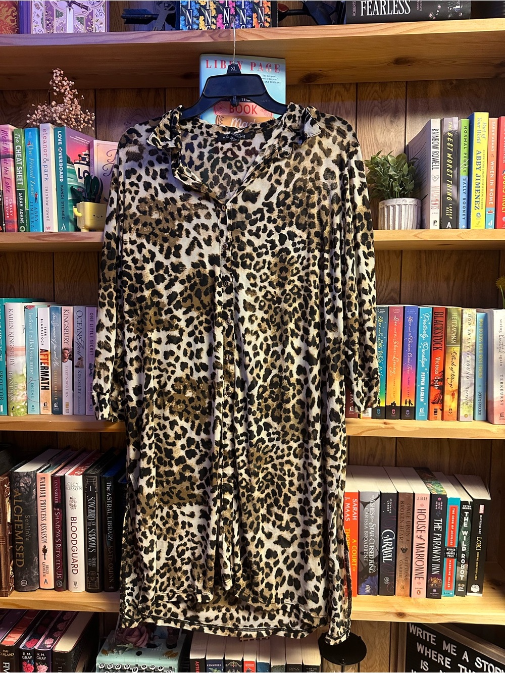 Leopard Print Long Button-Front Shirt Dress